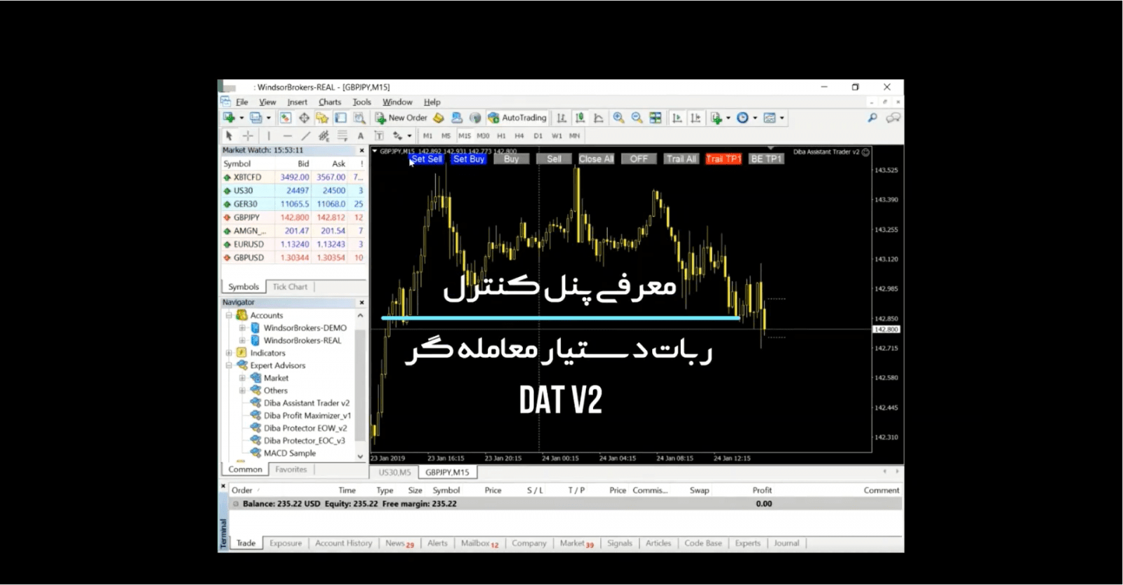 آموزش پنل کنترل ربات مدیریت فعال معامله Diba